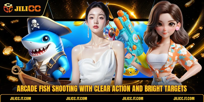 Arcade fish shooting with clear action and bright targets