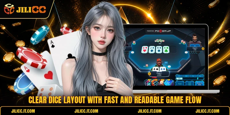 Clear dice layout with fast and readable game flow