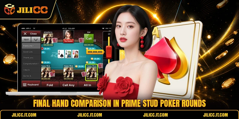 Final hand comparison in Prime Stud Poker rounds