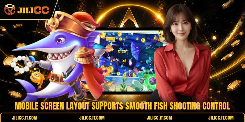 Mobile screen layout supports smooth fish shooting control