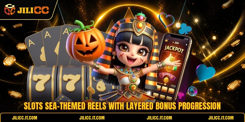 Slots Sea-themed reels with layered bonus progression