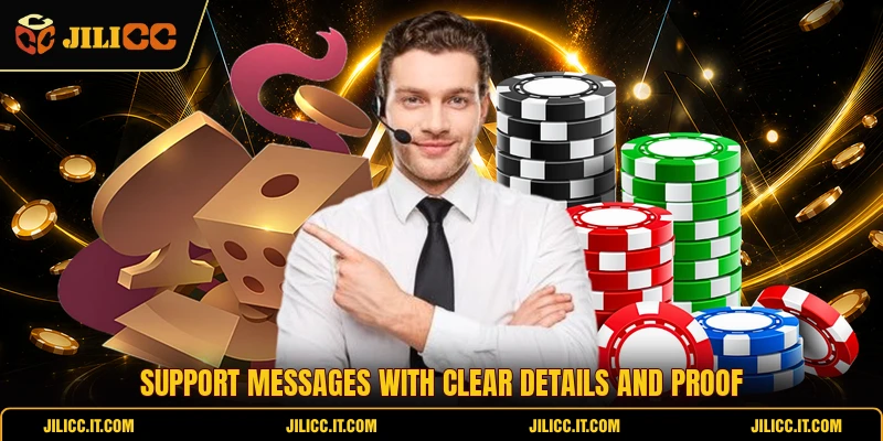Support messages with clear details and proof