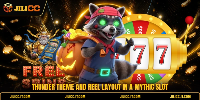 Thunder theme and reel layout in a mythic slot